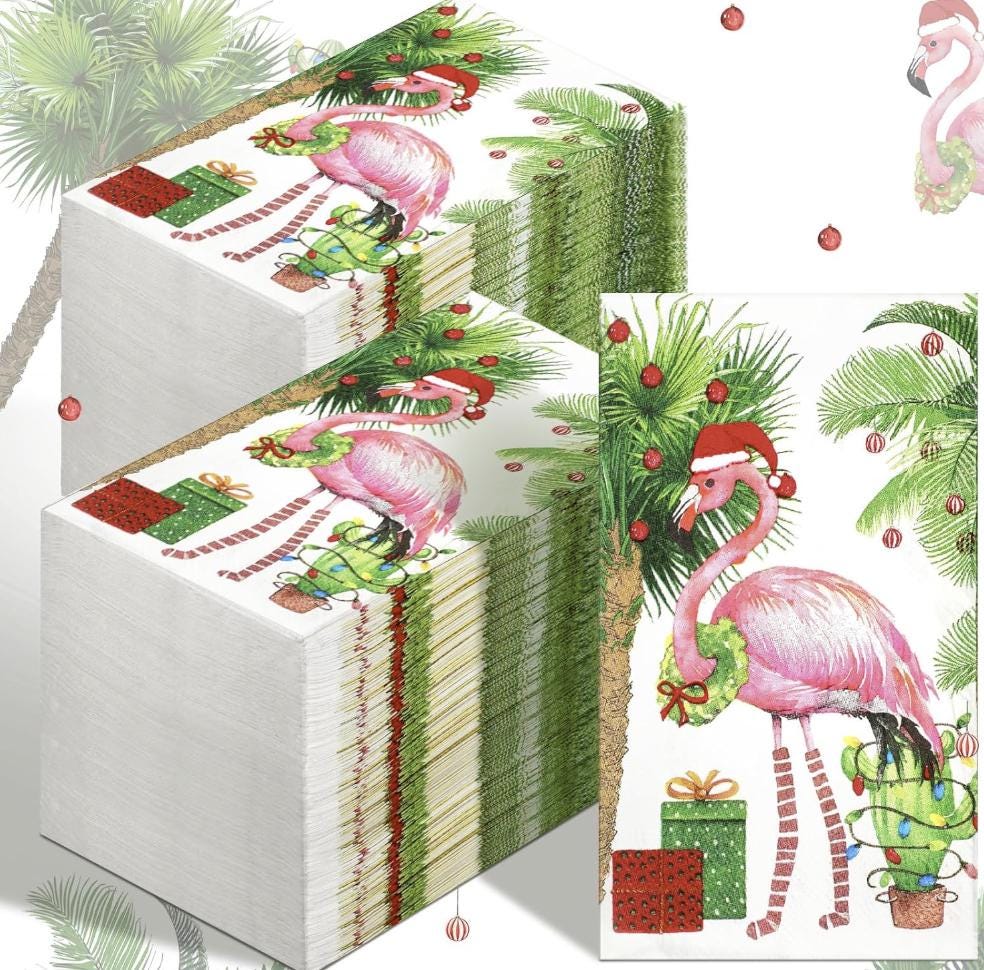 Palm Beach Christmas Napkin, Flamingo Holiday Bathroom Disposable…