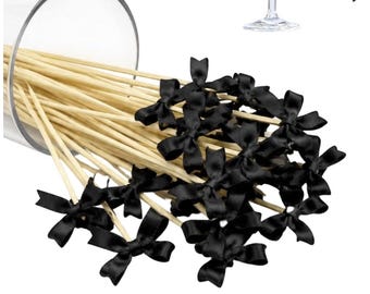 Black Bow  Disposable Wooden Skewer, Fruit Fork Dessert Pick, Cocktail Skewer, Wood Appetizer Pick
