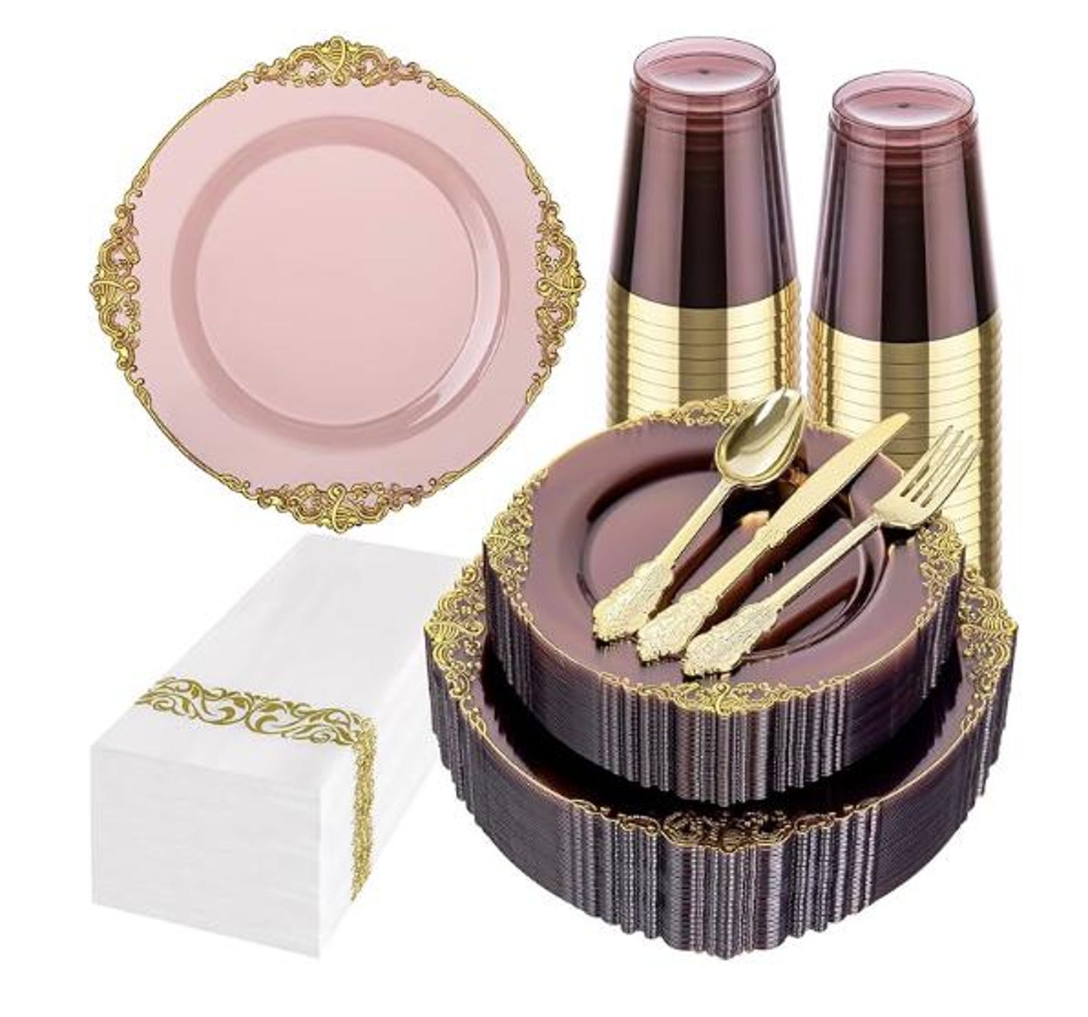 Baroque Plastic Party Dinner Set Event Dinner Place Settings  Fun Party Plates Party Decor Cocktail Plate and Dinner Plate Set