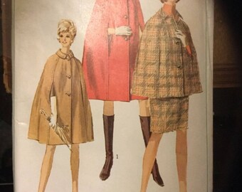 Vintage 1967 Cape in 2 Lengths & Skirt - Simplicity Pattern #7262 - Size 10 Miss (Bust 31)