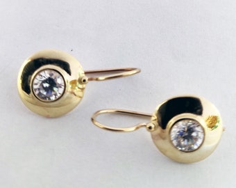 14K Yellow Gold,Gold Earrings ,champagne Zircon,white Zircon ,14k gold Earrings,Gold disc. Solid gold .white CZ , Classics  earrings