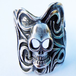 Celtic Skull ring. Sterling Silver Hand Carved Celtic Skull Ring,Gothic Ring,Human Skull Ring, Israeli Jewelry, Unisex Ring image 1