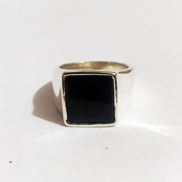 Black onyx ring ,Signet ring,Pinky for man & woman, Black onyx square Signet, Solid Sterling silver ring . Israeli Jewelry