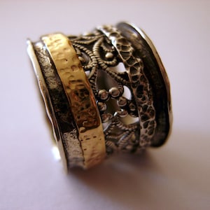 Sterling Silver ring.  Wide Filigree ring. Handmade ring. Silver ring. 14k gold Band RING.unisex ring.Silver Metal Work