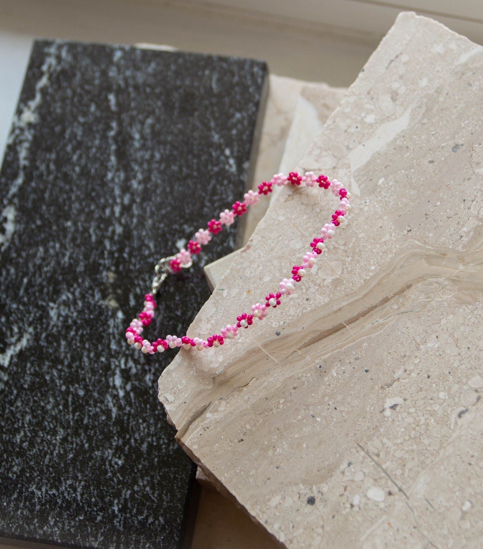 Pink Flower Bead Anklet | Daisy Ankle Bracelet | Pastel Colors Anklet ...
