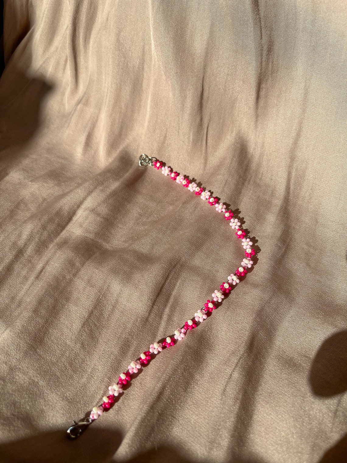 Pink Flower Bead Anklet | Daisy Ankle Bracelet | Pastel Colors Anklet ...