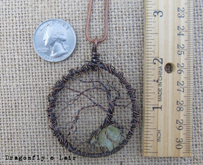 Copper Tree of Life Pendant with Green Calcite