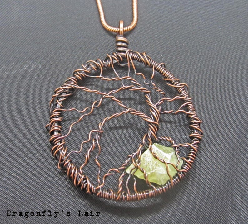 Copper Tree of Life Pendant with Green Calcite