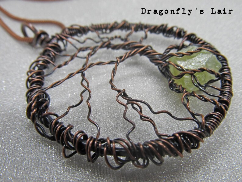 Copper Tree of Life Pendant with Green Calcite