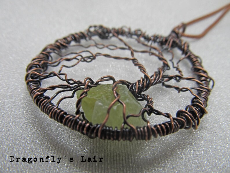 Copper Tree of Life Pendant with Green Calcite