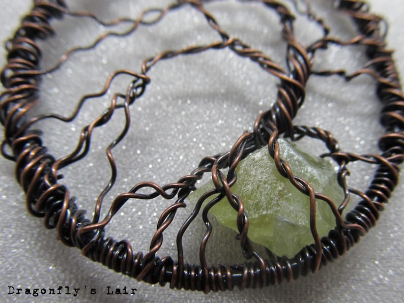 Copper Tree of Life Pendant with Green Calcite