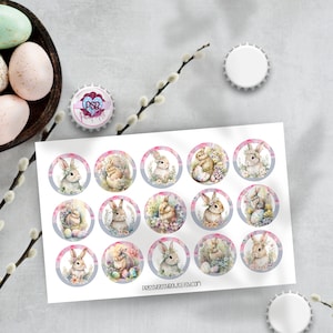 Rosa Osterhase 1-Zoll-Flaschenverschluss Bild Handwerk Versorgung für DIY Hair Bow Center, Halskette, Badge Reel, Junk Journal | Cabochons 25mm| 0170