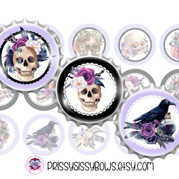 Purple and Black Skulls 1 Inch 25 mm Bottle Cap Images Circle Craft Supply