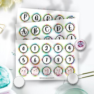 Tie Dye Chats, alphabet et nombres Image de la capsule de 2,5 cm (1 po.) et ensemble de fournitures de cercle d'artisanat pour le centre de noeud de cheveux, bobine d'insigne | 0098, 0179, 0184