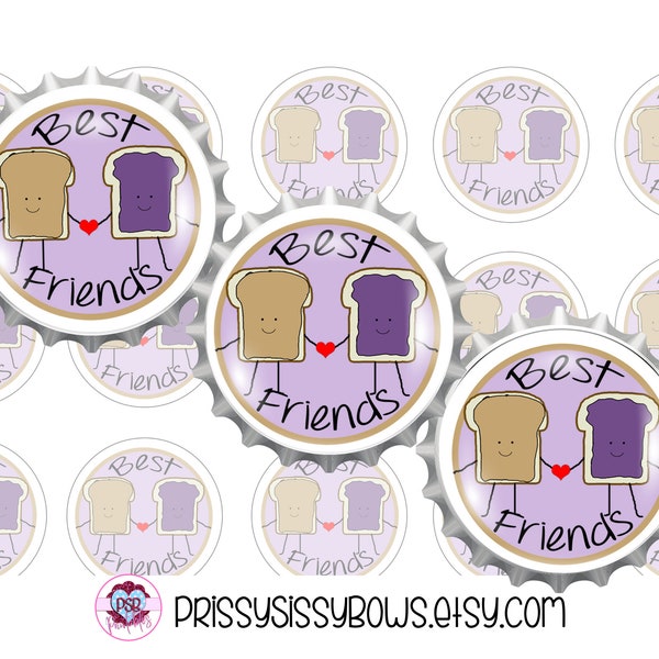 PBJ Best Friends 1 Inch Bottle Cap Image and Circle Craft Supply for Hair Bow Center, Magnet, Necklace, & Badge Reel| Cabochon 25mm| 0006