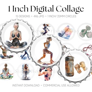 Yoga 1 Inch Bottle Cap Images, Grey Girl Exercise Digital Collage, Circle Craft Supply, Fitness Pin Center, Button, Magnet, 25 mm cabs, 0233