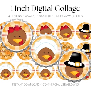 Thanksgiving 1 Inch Bottle Cap Images, Fall 25mm Circle Digital Collage, Cabochon, Hair Bow Center Craft Supply, Magnet, Necklace, 0028