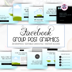 30 Teal Blue Facebook-Gruppen-Post-Grafiken Canva-Vorlage für Handwerker, Blogger, Trainer und Kursersteller | 6010