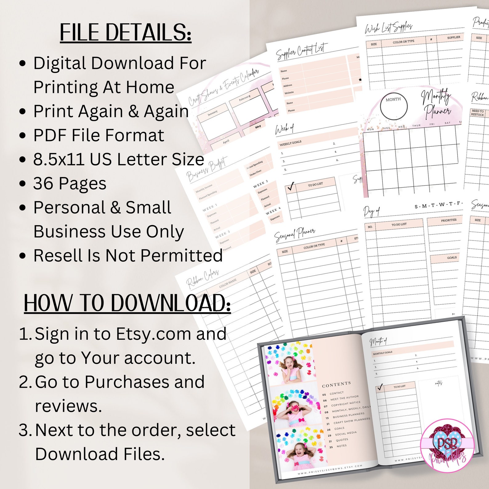 Pink Hair Bow Business Planner Printable Pdf Planner for Etsy