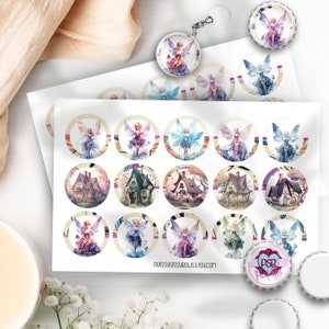Imagen de tapa de botella de 1 pulgada con hada arcoíris peculiar, material para manualidades, para centros de moños, diarios basura, imanes, adornos para cupcakes, insignias/25 mm/0185