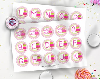 Pink & Green Birthday Girl Alphabet 1 Inch Bottle Cap Image for 1st First Birthday for Printable Hair Bow Supply and DIY Cupcake Topper 0153