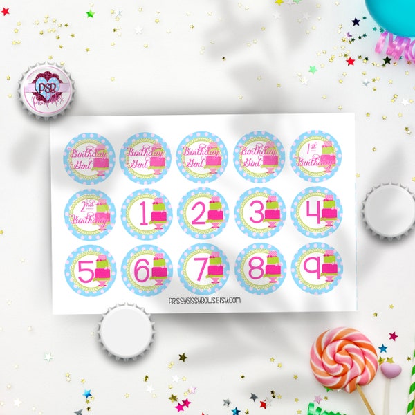 Teal and Pink Birthday 1 Inch Bottle Cap Images - Digital Download