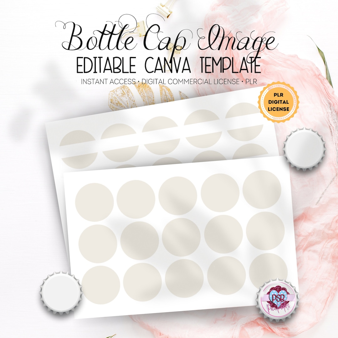 Editable 1 Inch Bottle Cap Image Canva Template W/ Digital PLR ...