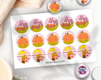 Autumn Pink Bottle Cap Images| Fall 1 Inch 25mm Cabochon Craft Circle| Digital Download| Pumpkin Hair Bow, Badge Reel Supply| Printable PDF