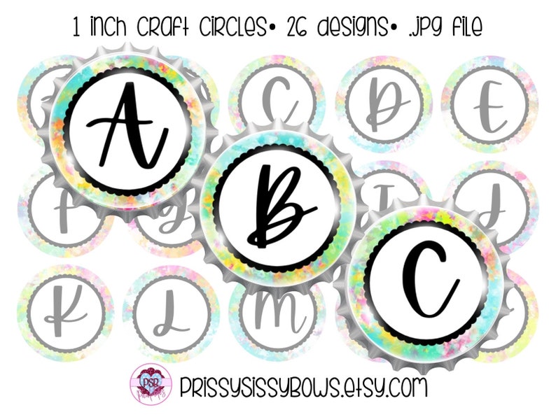 Watercolor Tie Dye Alphabet 1 Inch Bottle Cap Image Craft Circle Supply ...