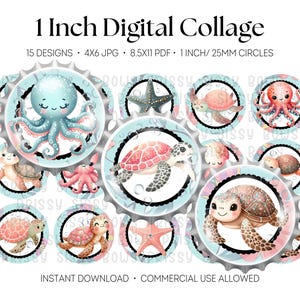 Ocean Bottle Cap Images, Turtle One Inch Craft Circle Supply, Hair Bow Center, Octopus Magnet, Badge Reel, Starfish Cupcake Topper, 0282