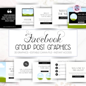 30 Weiß & Schwarz Minimalistische Facebook Gruppe Post Grafiken Canva Vorlage| 6001