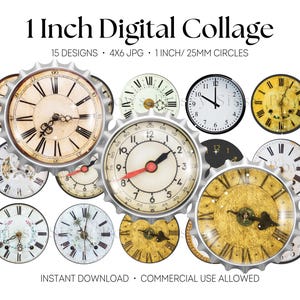 Old Clocks One Inch Bottle Cap Images, Antique Time Piece Digital Collage, Clock Faces 25mm, Cabs, JPG, Hair Bow, Badge Reel Supply, 0111