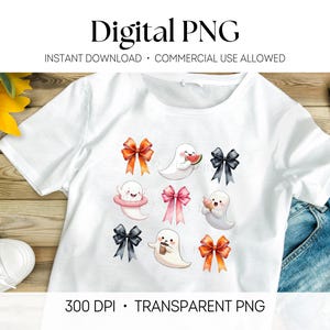 Summerween PNG, sublimering av Coquette Ghost, digitalt Halloween-klistermärke, direktnedladdning, POD-designfil, 0311