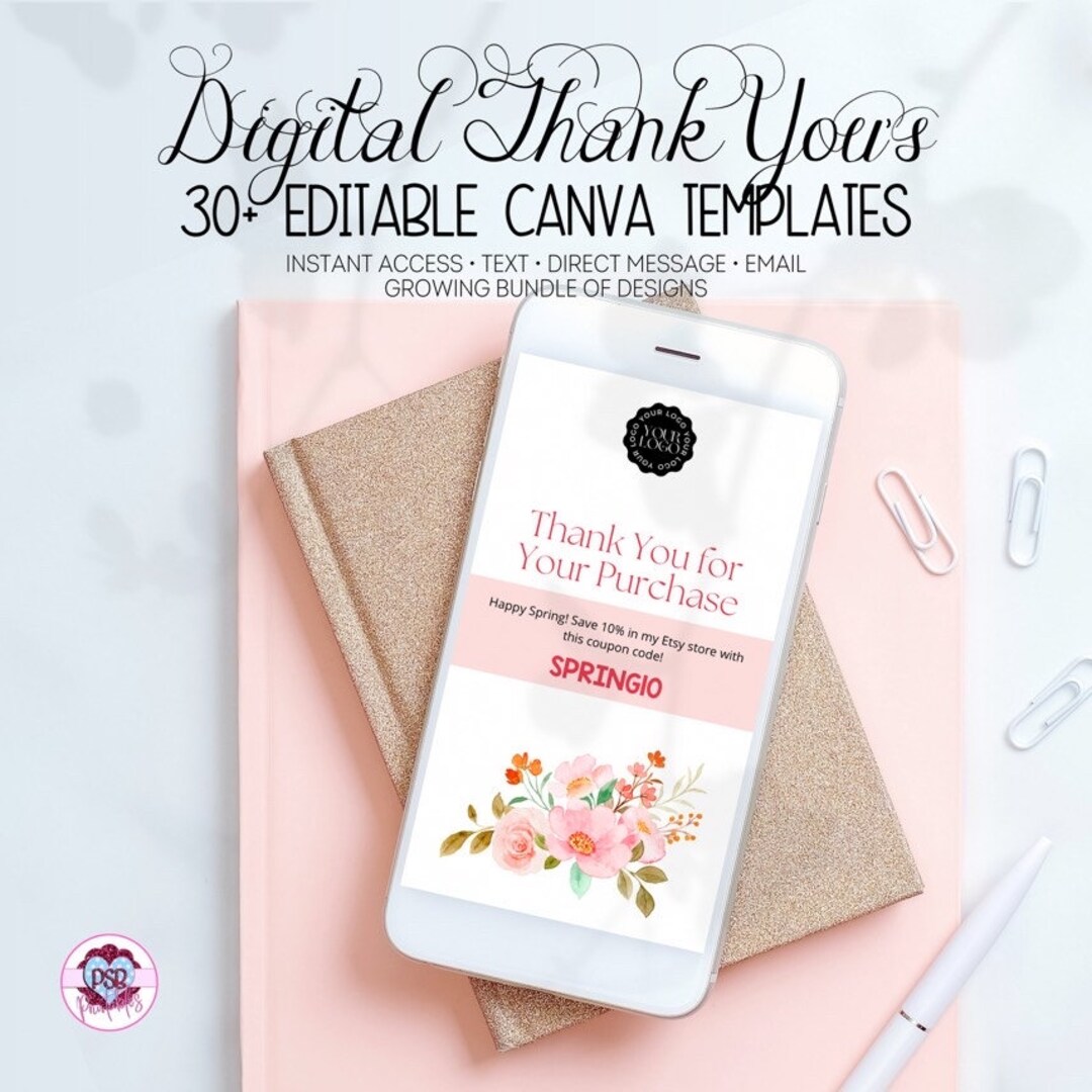 Digital Thank You Card With Editable Text and Coupon Code for Etsy