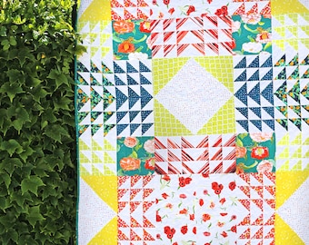 PDF pattern Instant Download SUMMER SOLSTICE modern quilt by Katarina Roccella featuring Floralish and Lavish fabrics