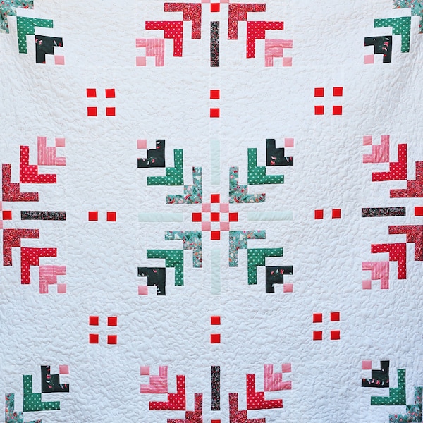 WINTERFLAKE Instant Download PDF modern traditional winter snowflake QUILT pattern by Katarina Roccella with Wintertale - Botanist fabrics