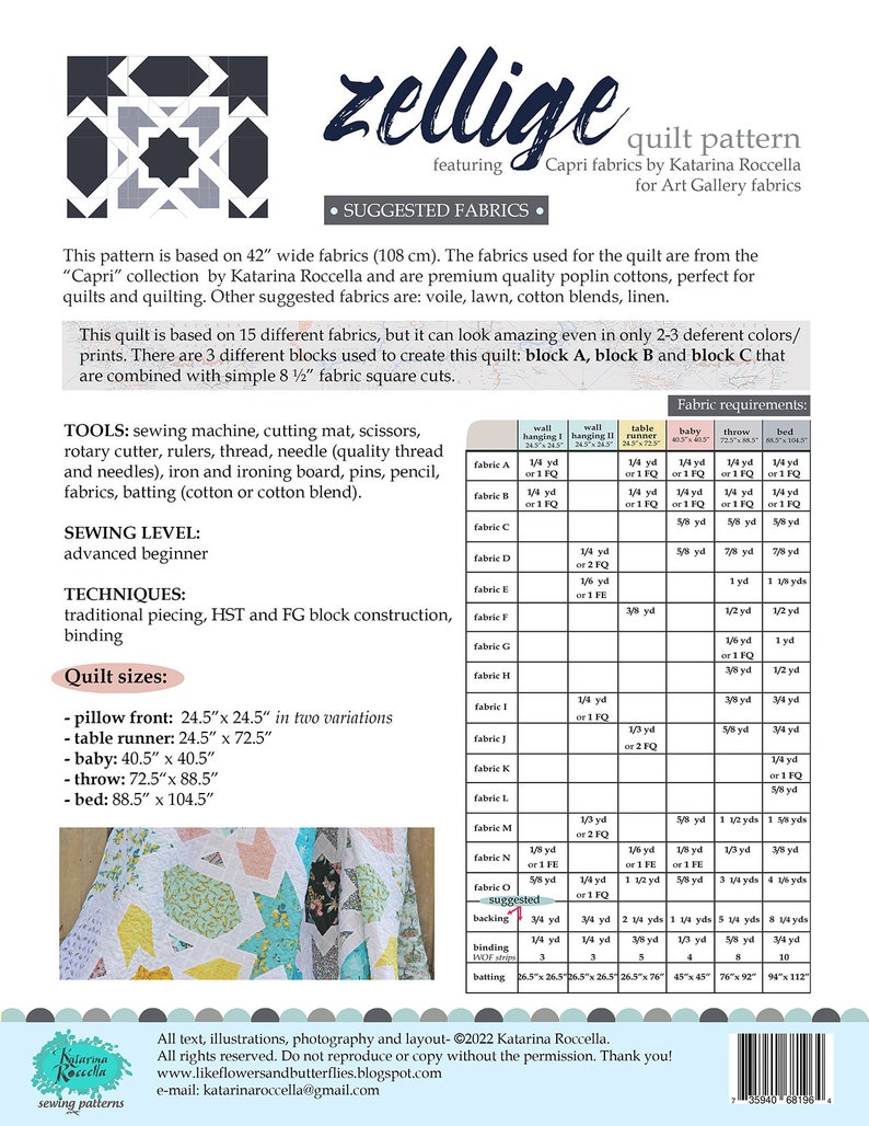 PDF pattern Instant Download ZELLIGE modern quilt by Katarina Roccella featuring AGF Capri fabrics image 2