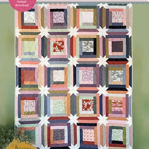 Patrón de edredón Cabin Spark: Log Cabin Sawtooth Star (Descarga en PDF) con telas Soar Seedling o Adventale AGF