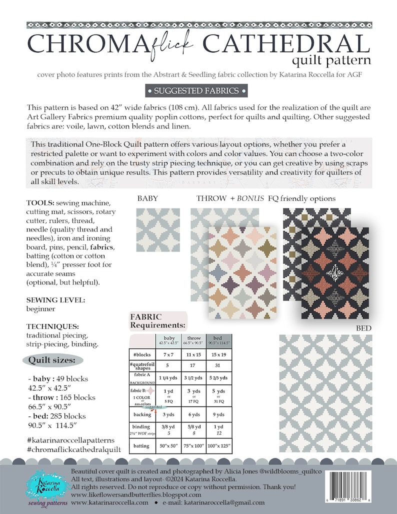 CHROMAflick CATHEDRAL Instant Download PDF modern traditional beginner quilt pattern by Katarina Roccella AGF with Abstrart designer fabrics image 3