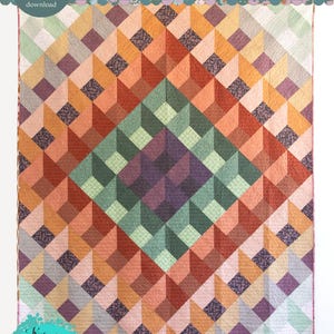 Download instantâneo do molde em PDF para colcha moderna SHADOW MAZE, da artista Katarina Roccella, com tecidos Earthen - Mindscape Soar Seedling Agf.