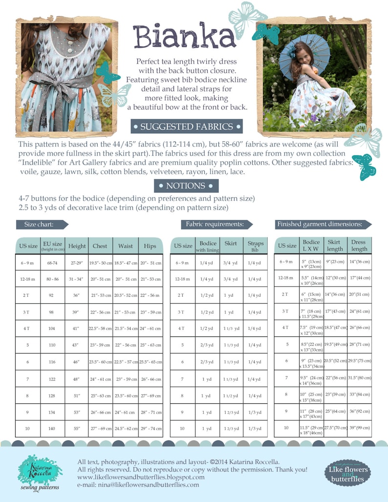 PDF Pattern Instant Download Bianka Tea Party DRESS by Katarina ...