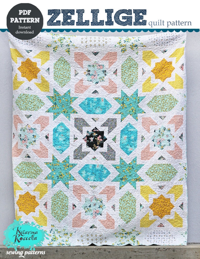 PDF pattern Instant Download ZELLIGE modern quilt by Katarina Roccella featuring AGF Capri fabrics image 1