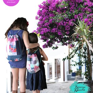 PDF pattern Instant Download Skopelos fabrics Patchwork - LOLA drawstring backpack bag by Katarina Roccella