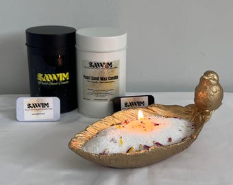 Kit de velas reutilizables SAWIM con mechas de cera de arena / Set de regalo ecológico DIY / Lata negra mate / Set de regalo de vela de arena perlada / Set de regalo de lujo