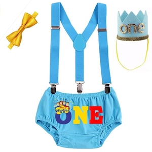 Wiggles Cake Smash Outfit Baby Boy Blue Wiggles One 1st Birthday Costume Wiggles First Birthday Wiggles Photoshoot Bloomer 3 Pcs Outfit Set