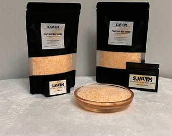 Kit de vela de cera SAWIM Sunrise Orange Pearl Sand de 100 g / Vela vegana de arena rellenable a base de plantas con 5 mechas de algodón / Juego de velas ecológicas