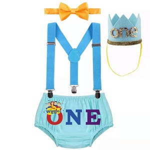 Wiggles 1st Birthday Outfit Baby Boy Blue Wiggles One Cake Smash Costume Wiggles First Birthday Wiggles Photoshoot Bloomer 3 Pcs Outfit Set