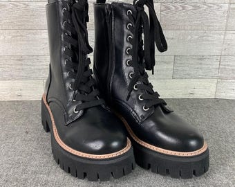 DOLCE VITA Glisten Lug Sole Lace-Up Combat BOOTS Black Women’s 5