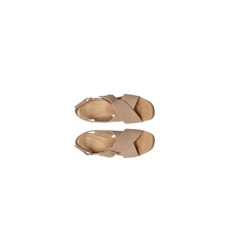 CLARKS NERISA COMFORT Sandal Cork Wedge Nubuck Slingback Beige Size 10 afbeelding 5