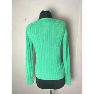 LILLY PULITZER Maria Cotton Cableknit Sweater Green Medium Pink Logo image 2